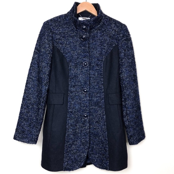 Kensie Jackets & Blazers - Kensie Blue Color Block Tweed Pea Coat Medium